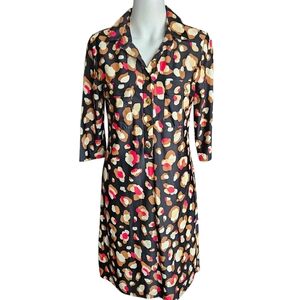 Jude Connally Abstract Leopard Print Dress With Three-Quarter‎ Sleeves Small